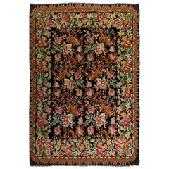 7x9.9 Ft Vintage Bessarabian Kilim, Floral Handwoven Wool Rug from Moldova