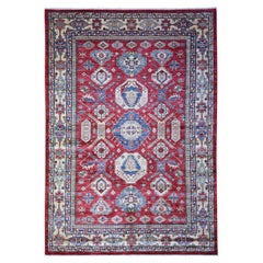 6'9 "x9'9" Rufous Red Wool Afghan Super Kazak Geometric Elements Hand Knots Rugs