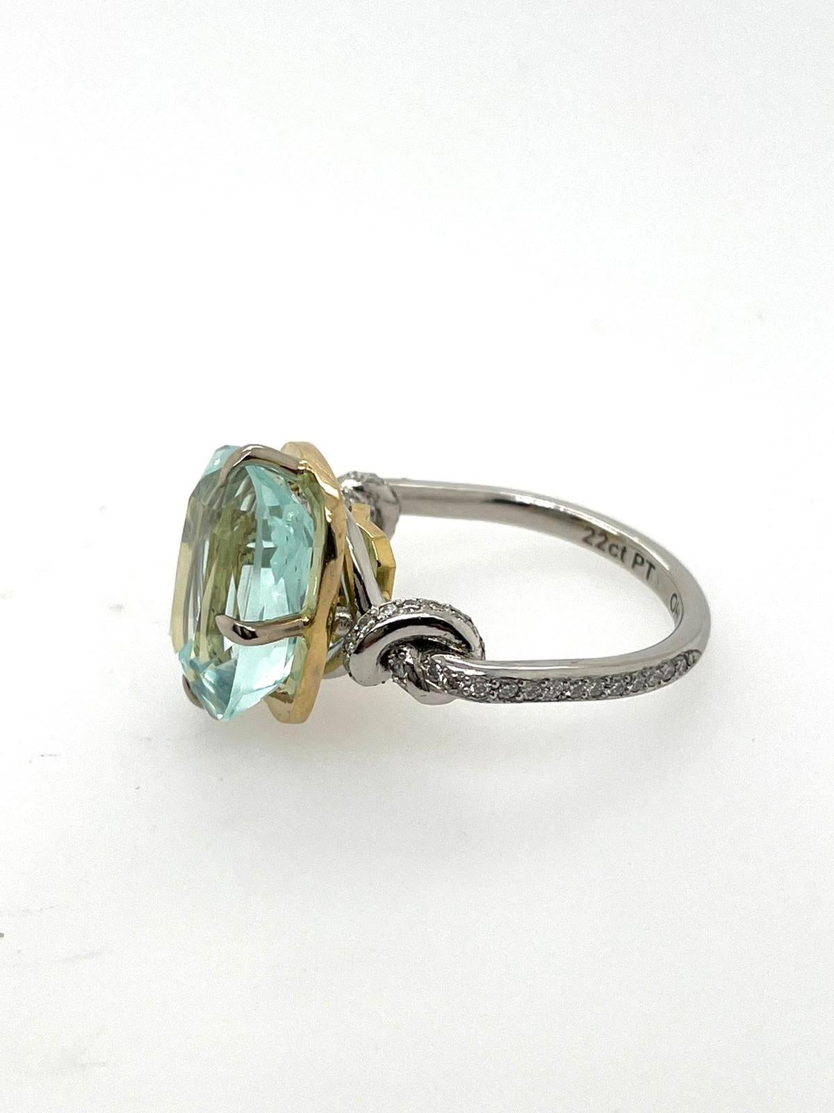 7.20ct Aquamarine and Diamond Forget Me Knot Ring For Sale 3