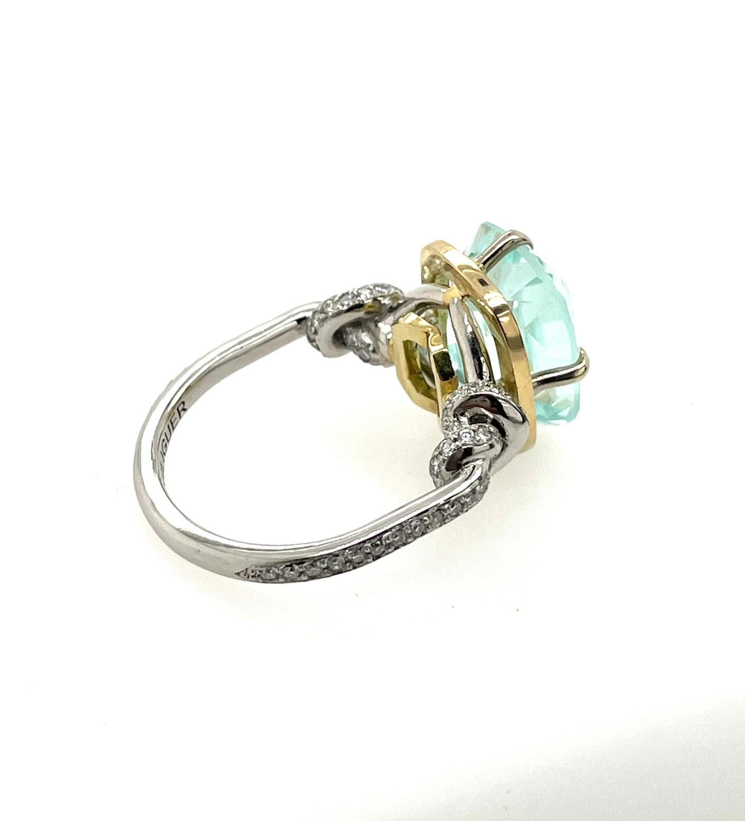 7.20ct Aquamarine and Diamond Forget Me Knot Ring For Sale 4