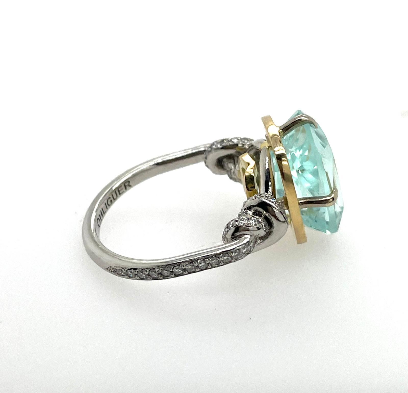 7.20ct Aquamarine and Diamond Forget Me Knot Ring For Sale 5