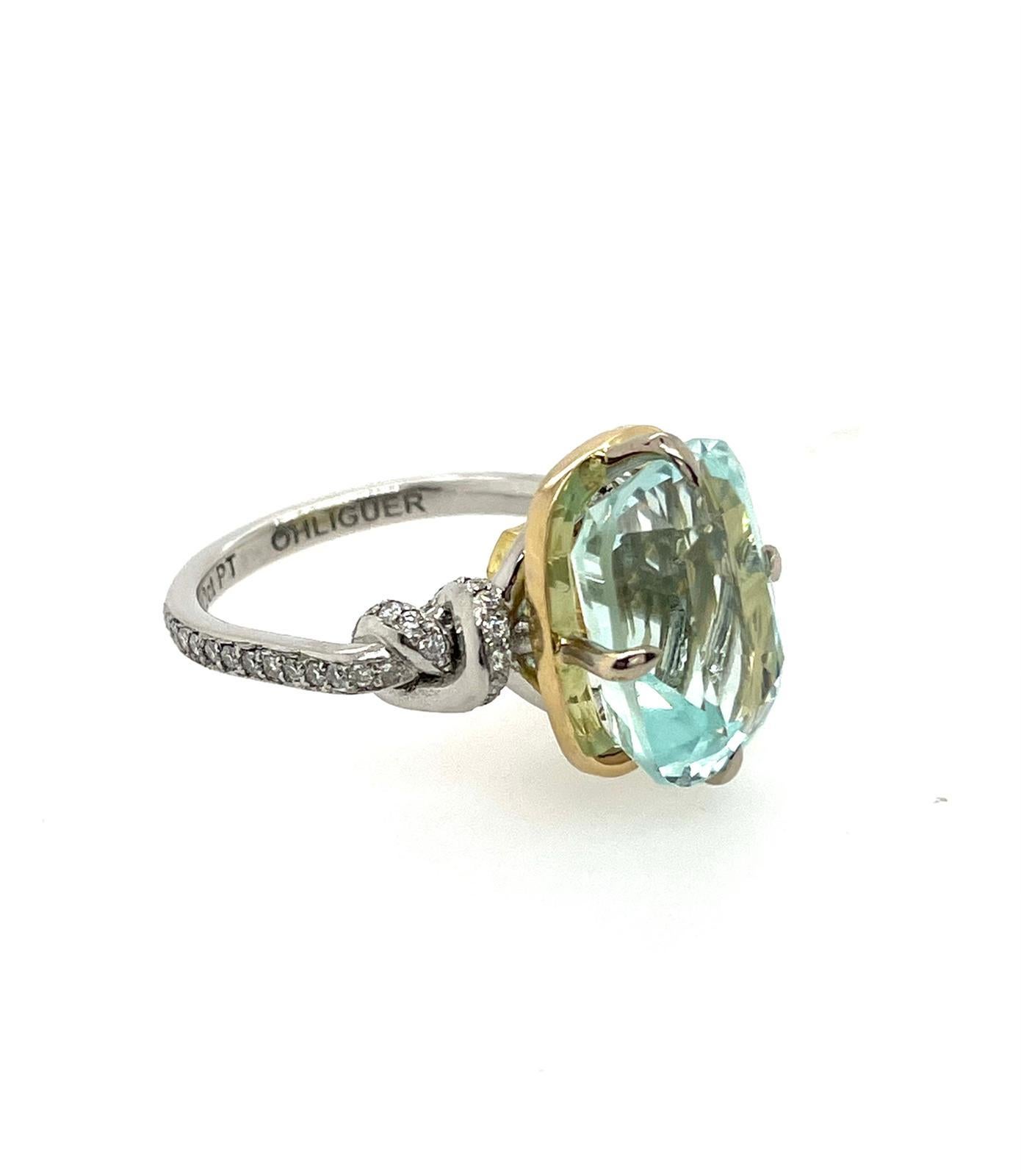 7.20ct Aquamarine and Diamond Forget Me Knot Ring For Sale 7