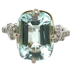 Antique 7.20ct Aquamarine and Diamond Forget Me Knot Ring