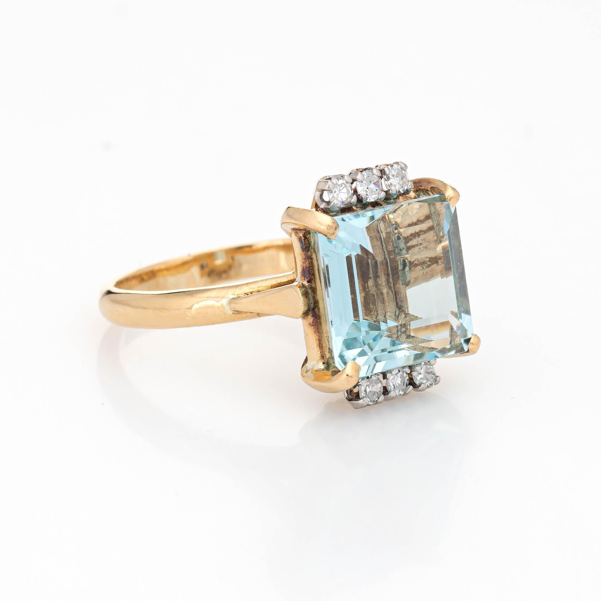Modern 6 Carat Aquamarine Diamond Ring Vintage Cocktail 18 Karat Gold Platinum Jewelry