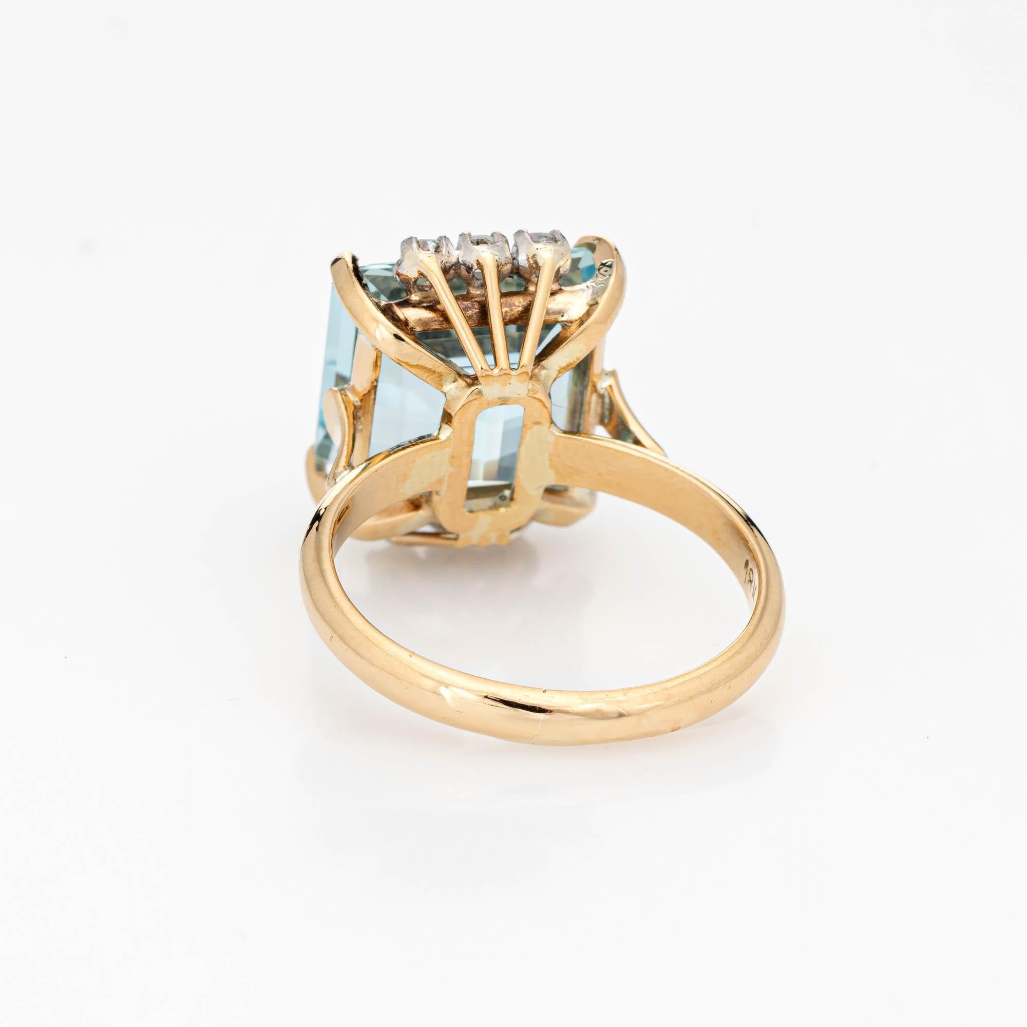 6 Carat Aquamarine Diamond Ring Vintage Cocktail 18 Karat Gold Platinum Jewelry In Good Condition In Torrance, CA