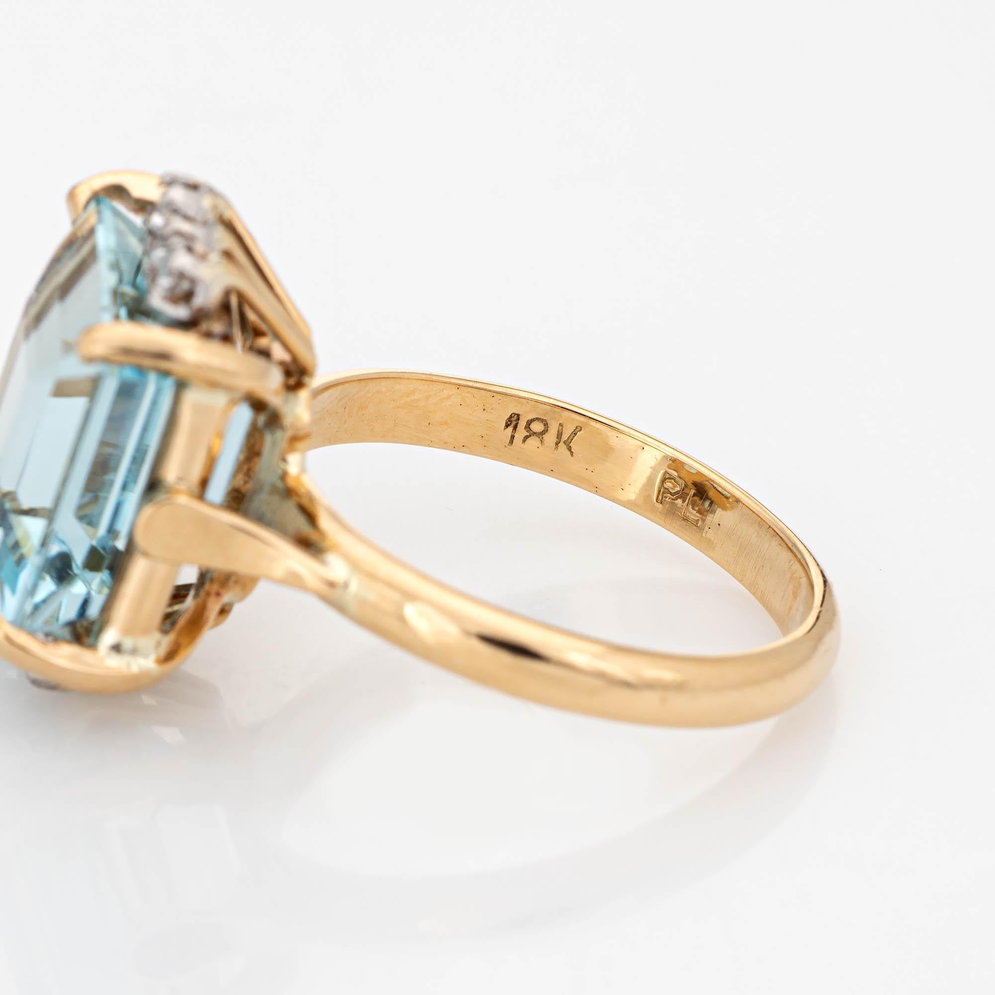 6 Carat Aquamarine Diamond Ring Vintage Cocktail 18 Karat Gold Platinum Jewelry 1