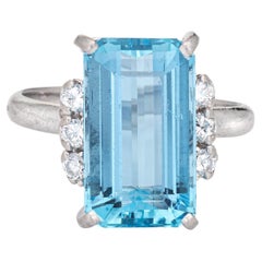 6ct Aquamarine Diamond Ring Vintage Gemstone Engagement Platinum