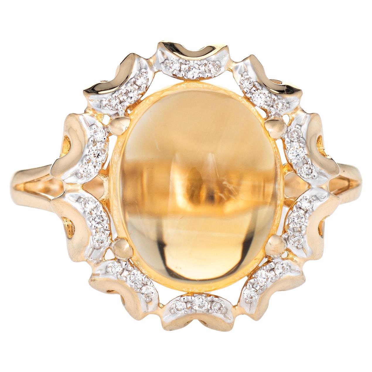 6ct Cabochon Citrine Diamond Ring Vintage 14k Yellow Gold Estate Fine Jewelry