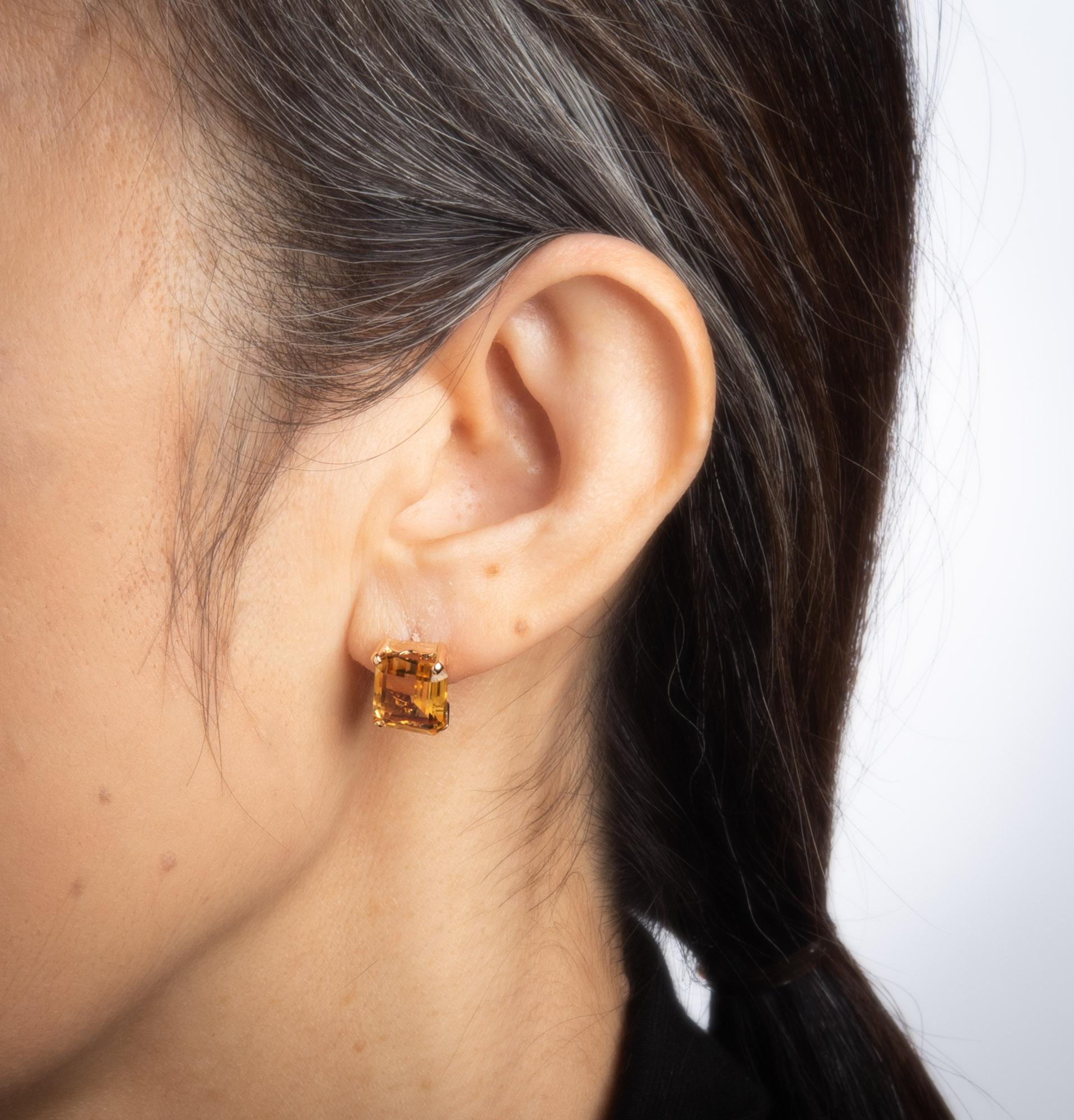 6 Karat Citrin Quadratische Ohrstecker Retro Vintage 14k Roségold Nachlass feiner Schmuck im Zustand „Gut“ in Torrance, CA