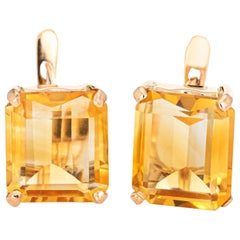 6ct Citrine Square Stud Earrings Retro Vintage 14k Rose Gold Estate Fine Jewelry