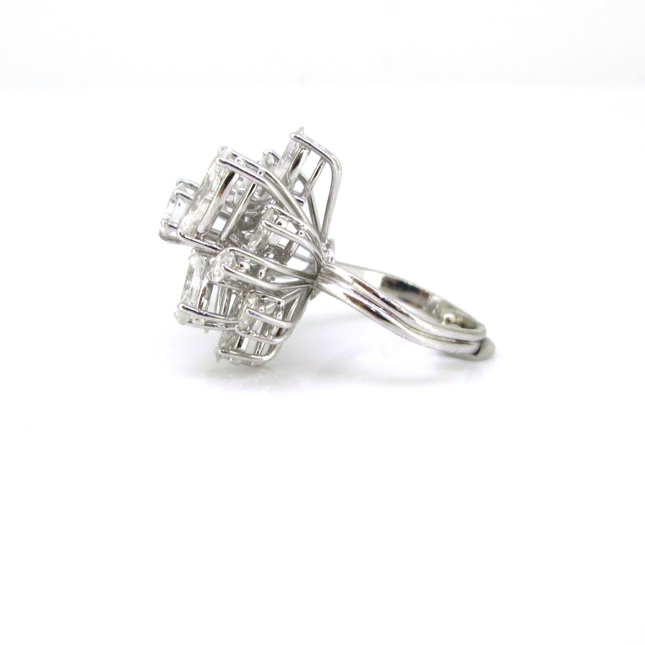 Modern 6 Carat Cocktail Marquise and Pear Shape Diamonds White Gold Ring