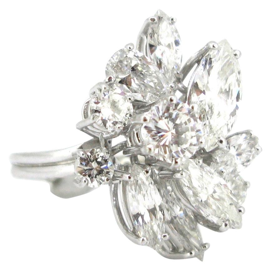 6 Carat Cocktail Marquise and Pear Shape Diamonds White Gold Ring