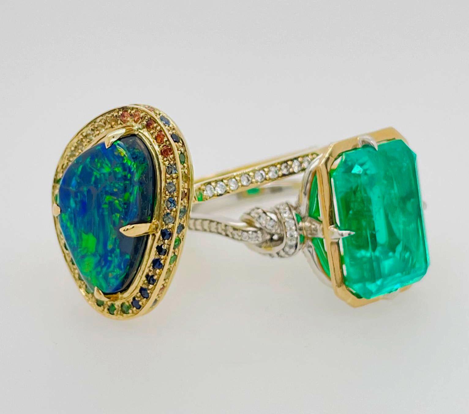 Artist 2ct Emerald in Forget Me Knot Style Ring For Sale