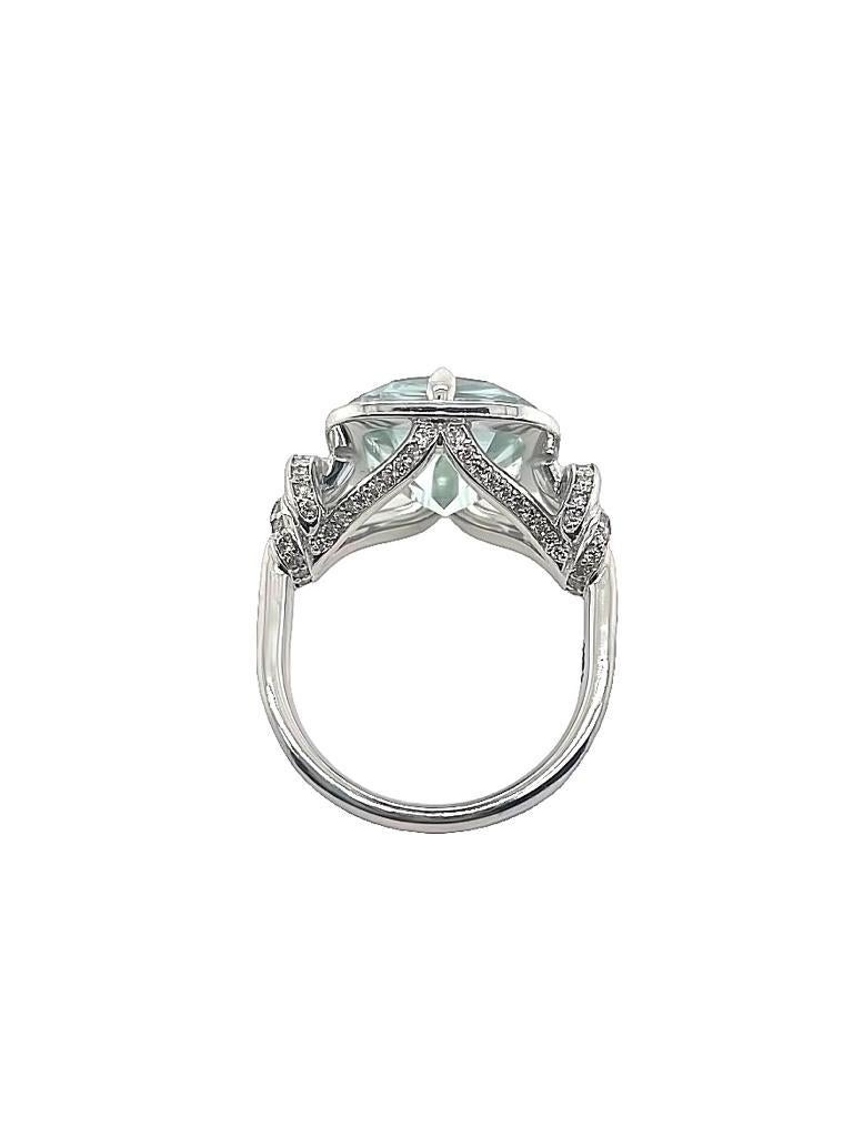 For Sale:  6ct Cushion Cut Aquamarine and Diamond Reef Knot Ring 2