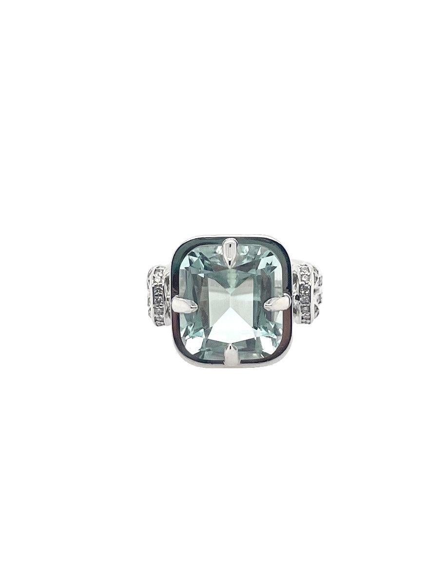 For Sale:  6ct Cushion Cut Aquamarine and Diamond Reef Knot Ring 6