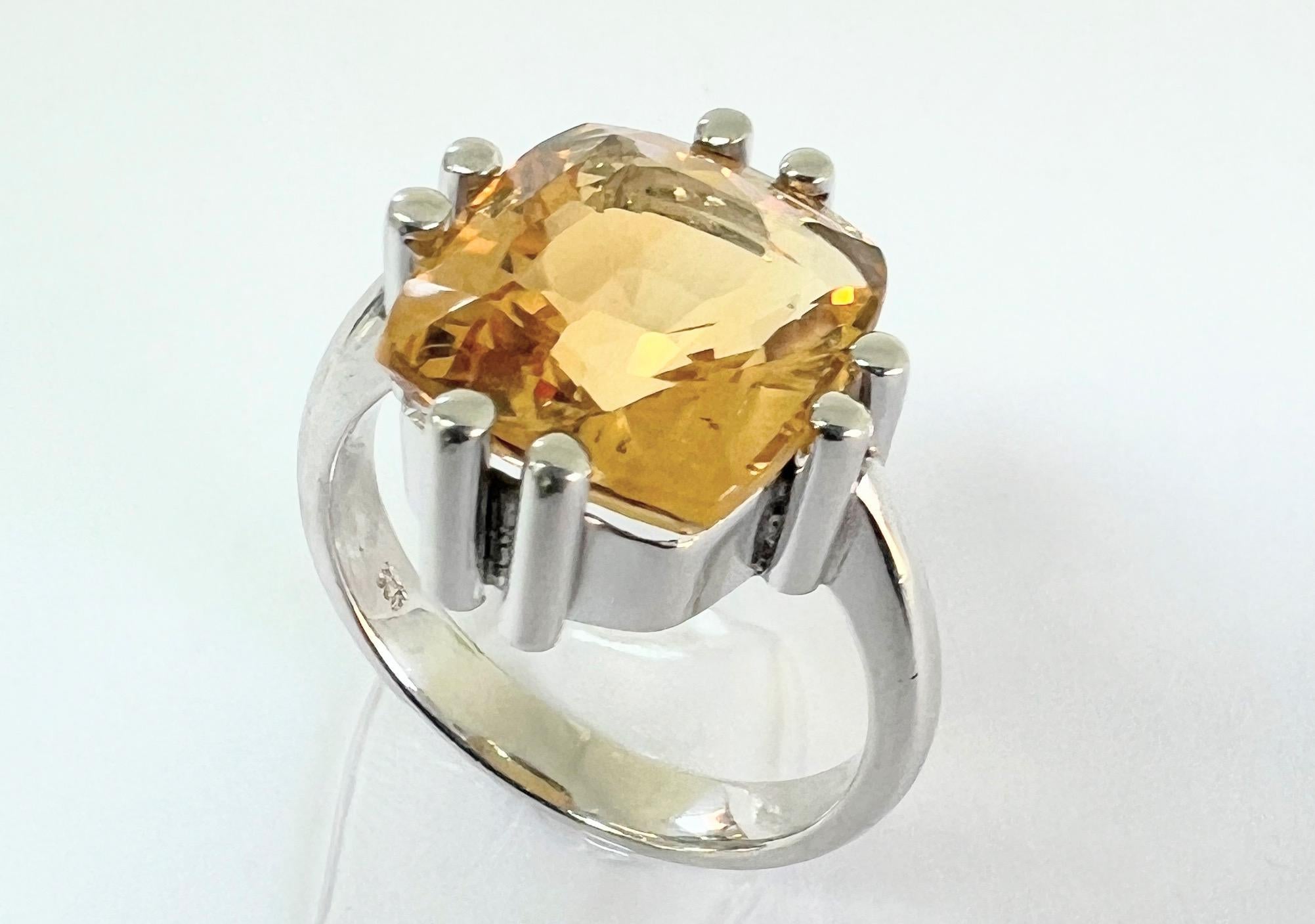 6ct Cushion Cut Natural Unheated Citrine Ring For Sale 4