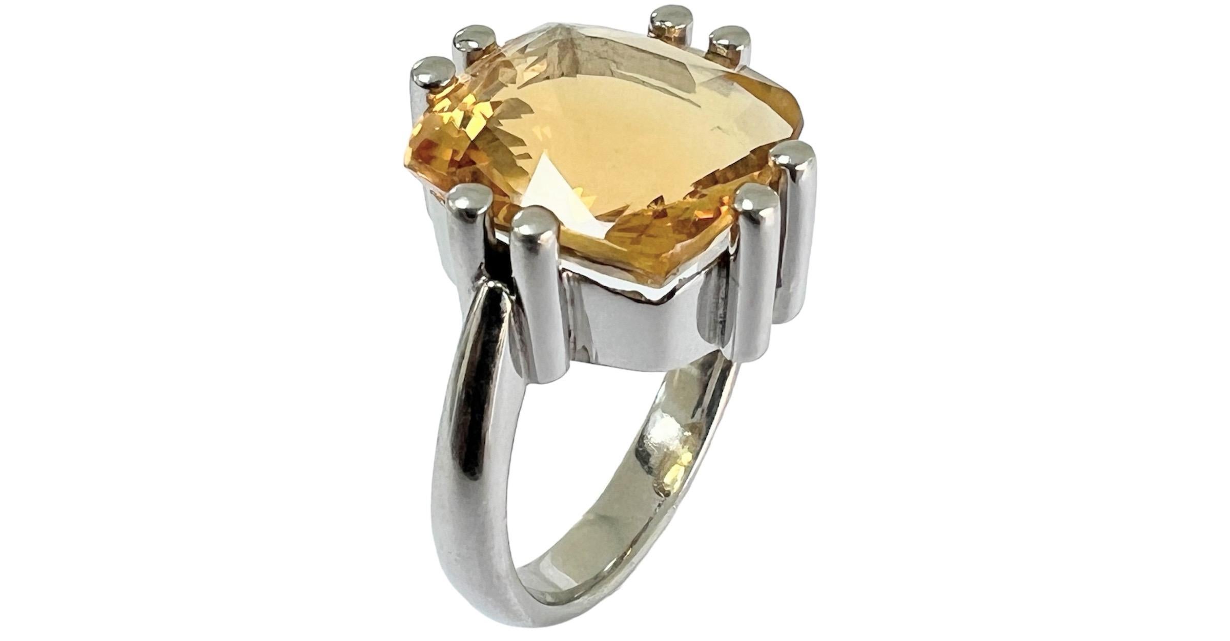 6ct Cushion Cut Natural Unheated Citrine Ring For Sale 1