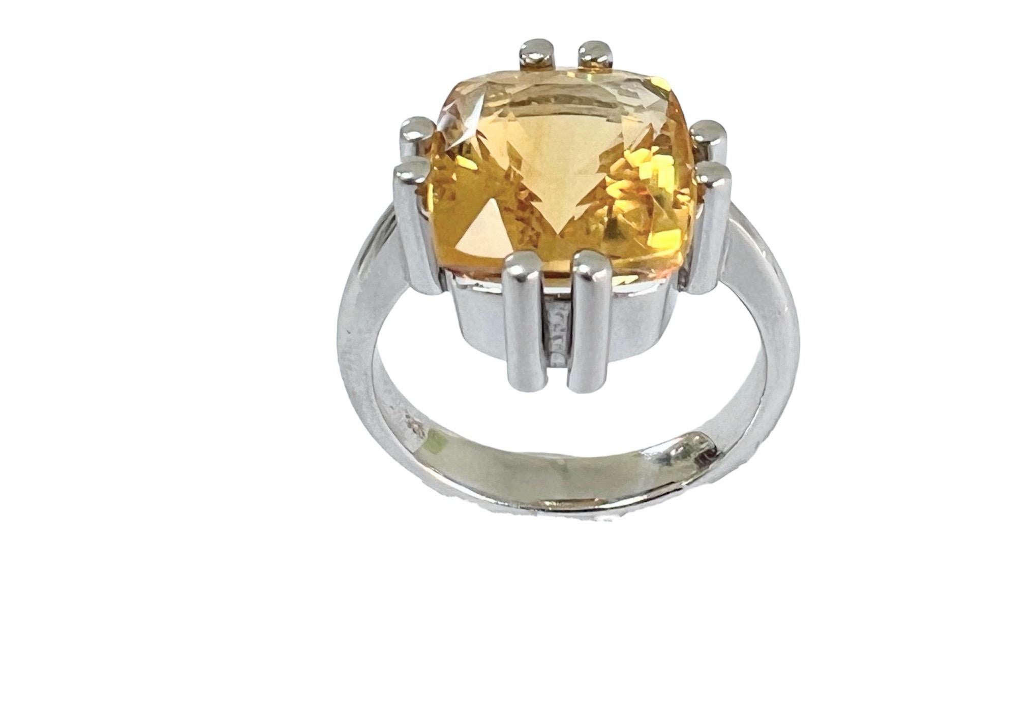 6ct Cushion Cut Natural Unheated Citrine Ring In New Condition For Sale In Sheridan, WY