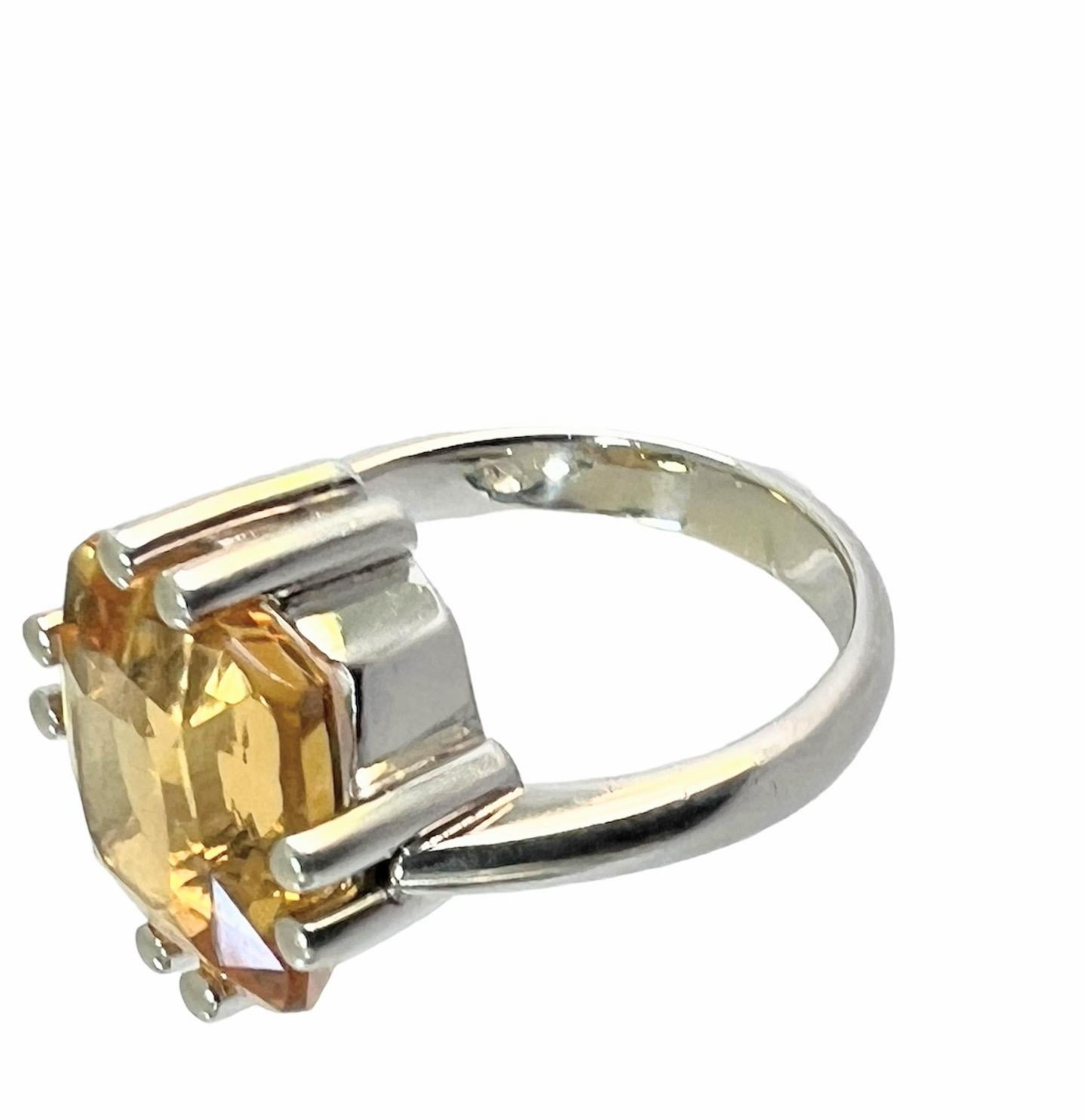6ct Cushion Cut Natural Unheated Citrine Ring For Sale 3
