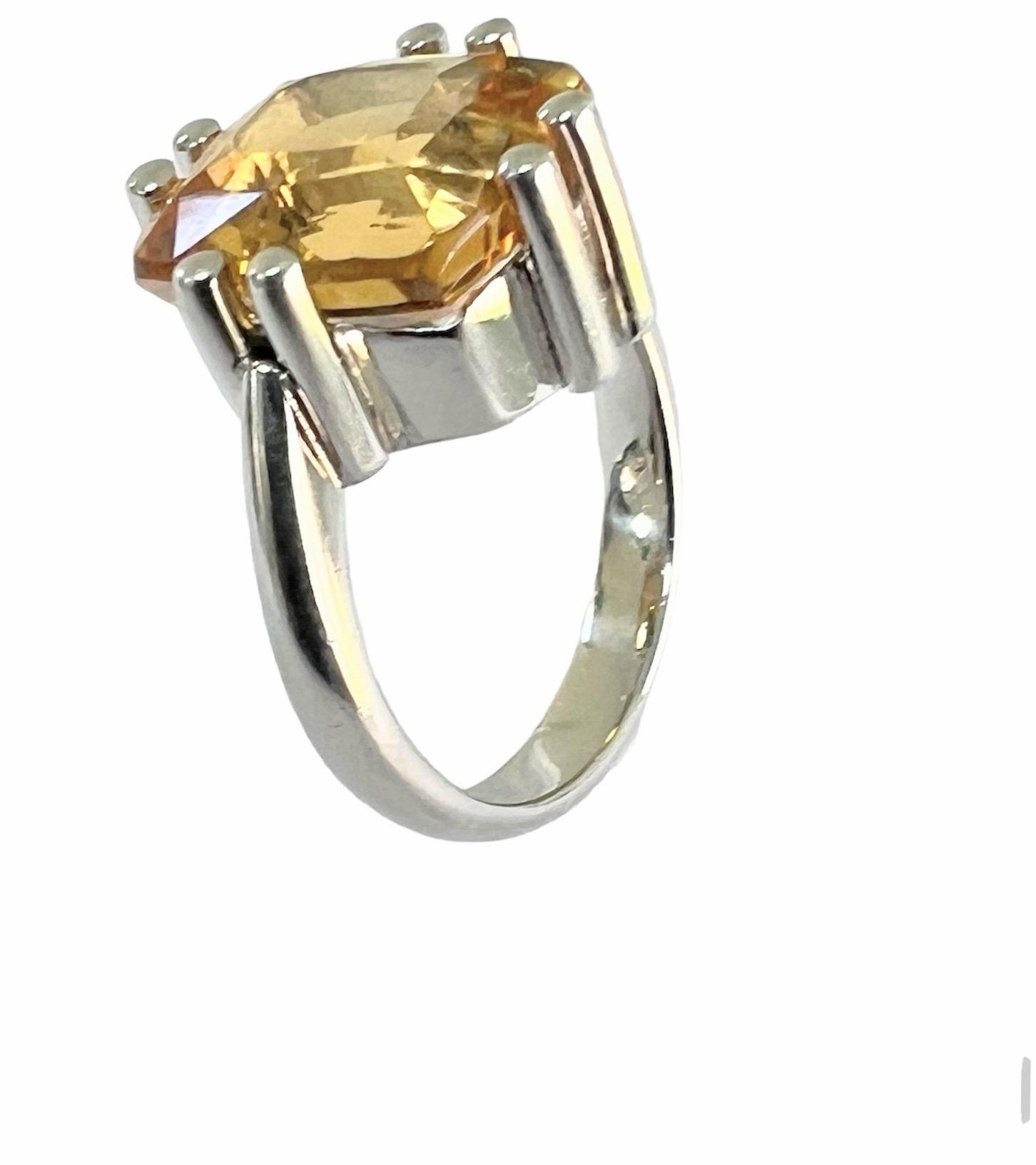6ct Cushion Cut Natural Unheated Citrine Ring For Sale 2