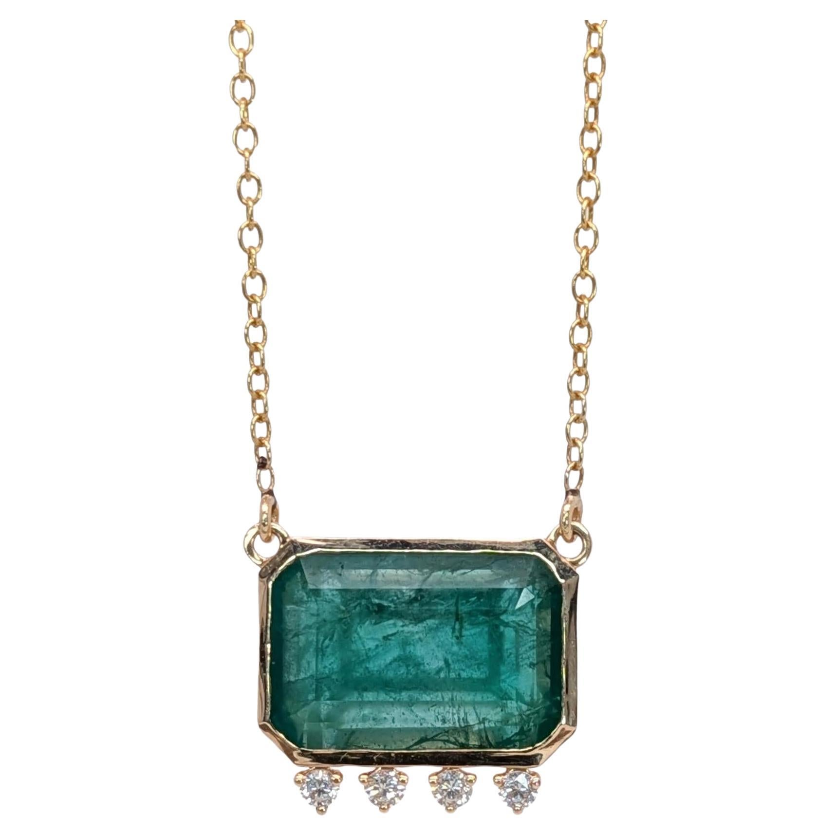 6ct Emerald Pendant w Natural Diamond Accents in Solid 14K Gold  EM 15x10mm
