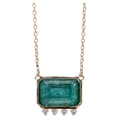 6ct Emerald Pendant w Natural Diamond Accents in Solid 14K Gold  EM 15x10mm