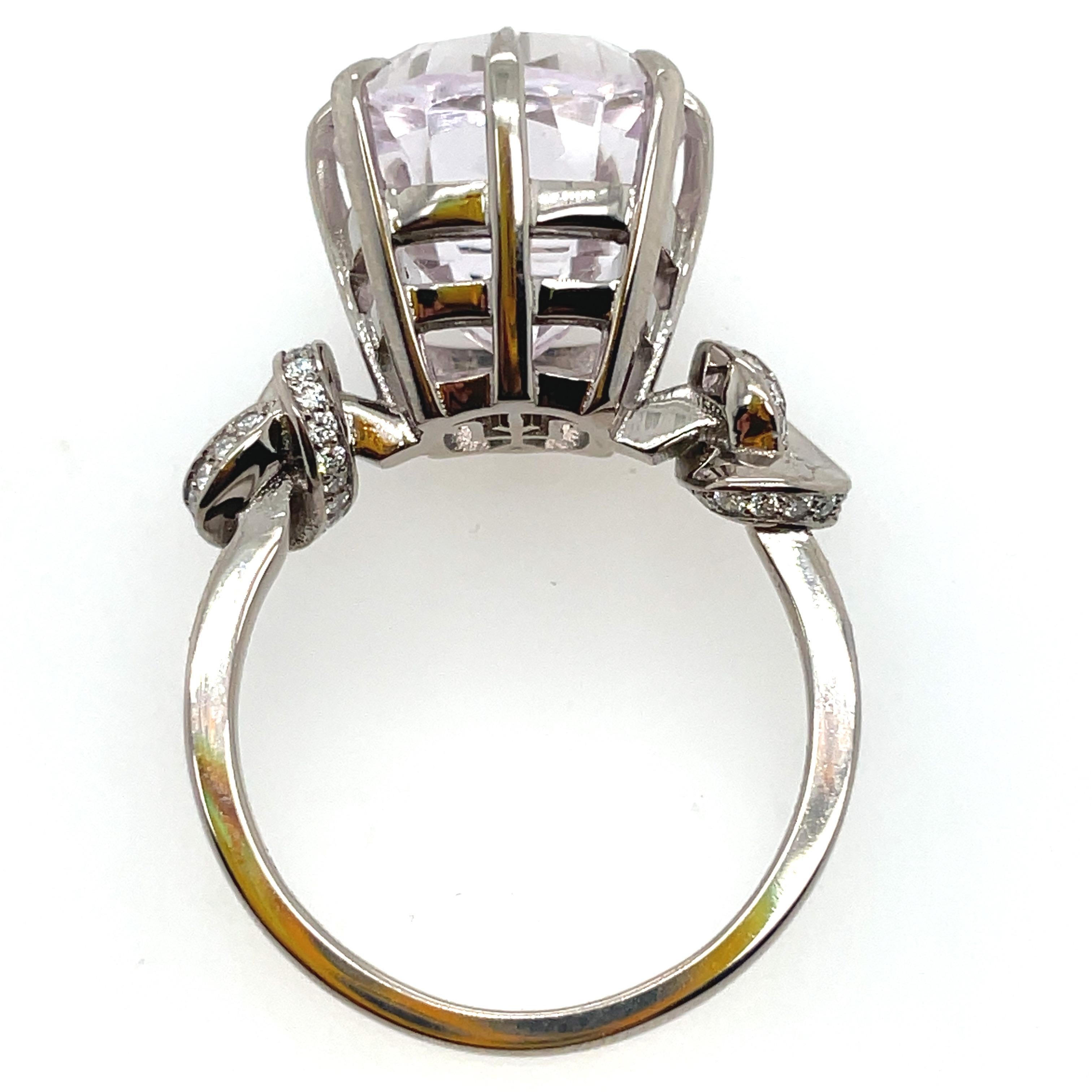 6ct Kunzite Forget Me Knot ring with diamonds in 18ct white gold  For Sale 13