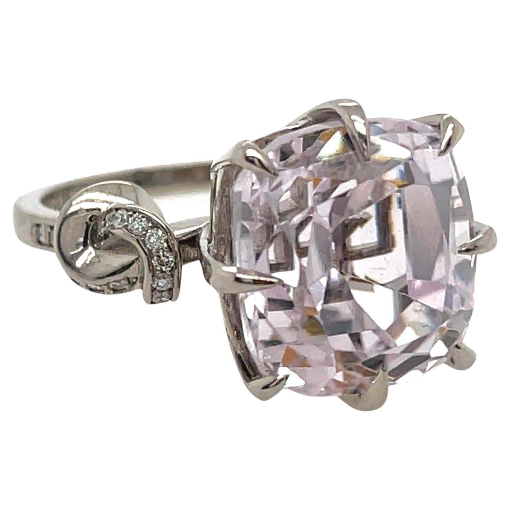 6ct Kunzite Forget Me Knot ring with diamonds in 18ct white gold 