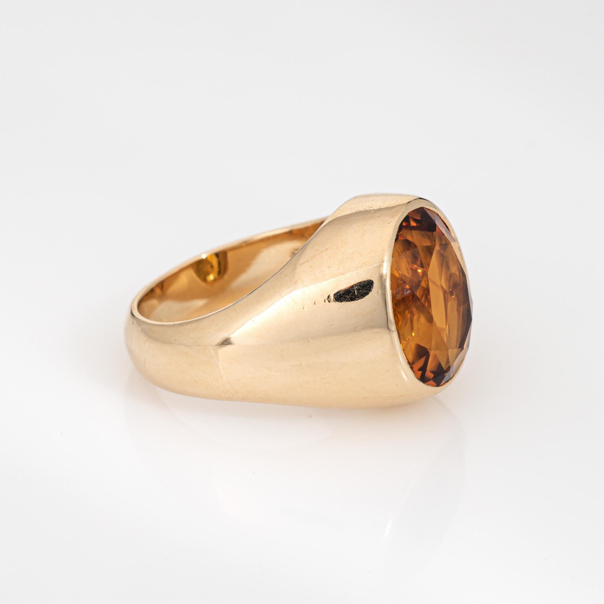 Modern 6ct Madeira Citrine Signet Ring Sz 8 Heavy 14k Yellow Gold Oval Men's Jewelry For Sale