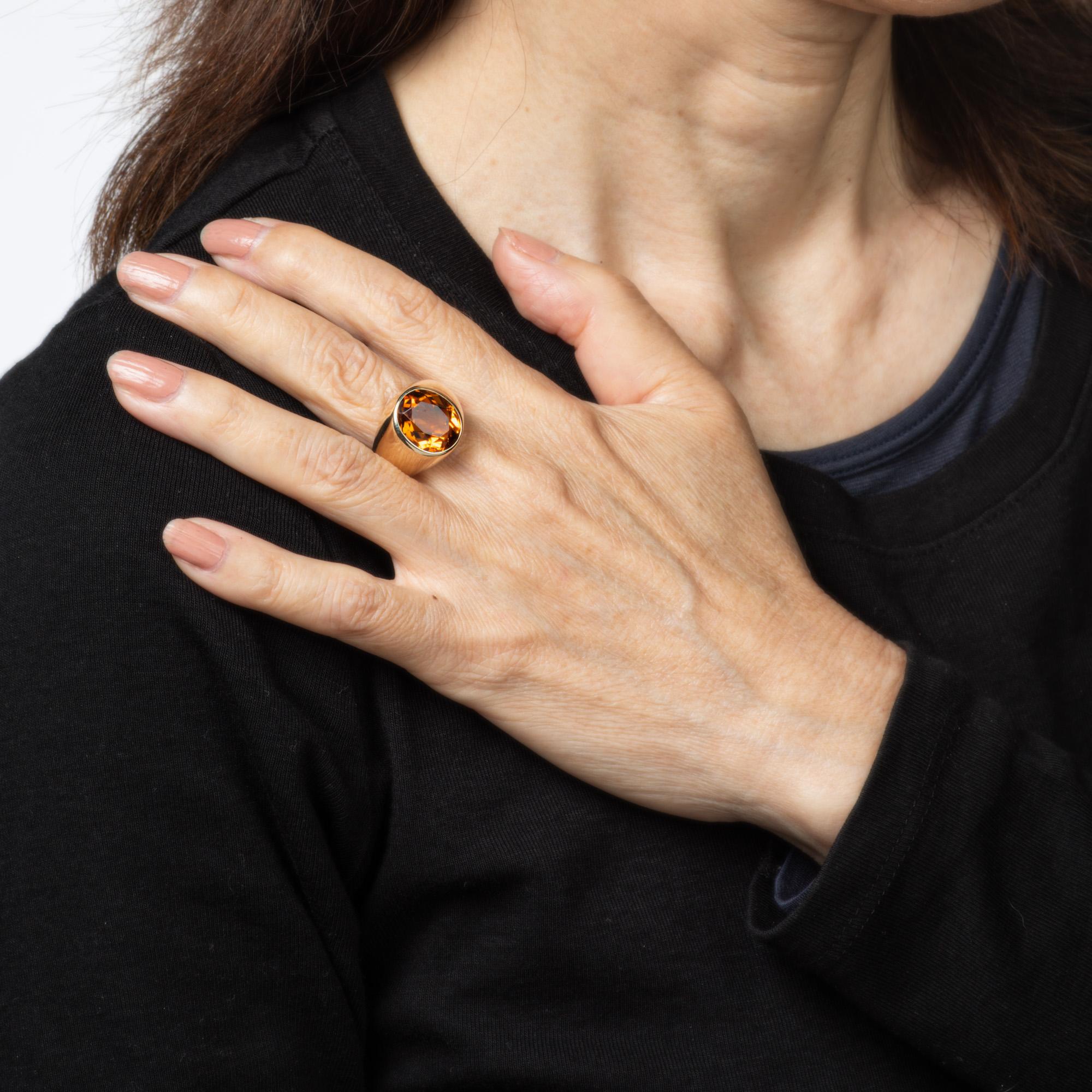 Women's 6ct Madeira Citrine Signet Ring Sz 8 Heavy 14k Yellow Gold Oval Men's Jewelry For Sale