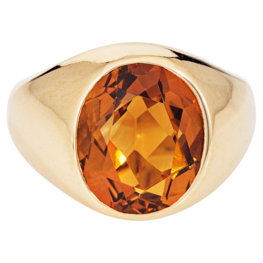 6ct Madeira Citrine Signet Ring Sz 8 Heavy 14k Yellow Gold Oval Men's Jewelry