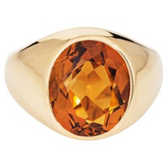 6ct Madeira Citrine Signet Ring Sz 8 Heavy 14k Yellow Gold Oval Men's Jewelry