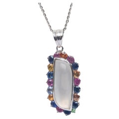 6ct Moonstone and Multi Colored Sapphires Pendant Necklace