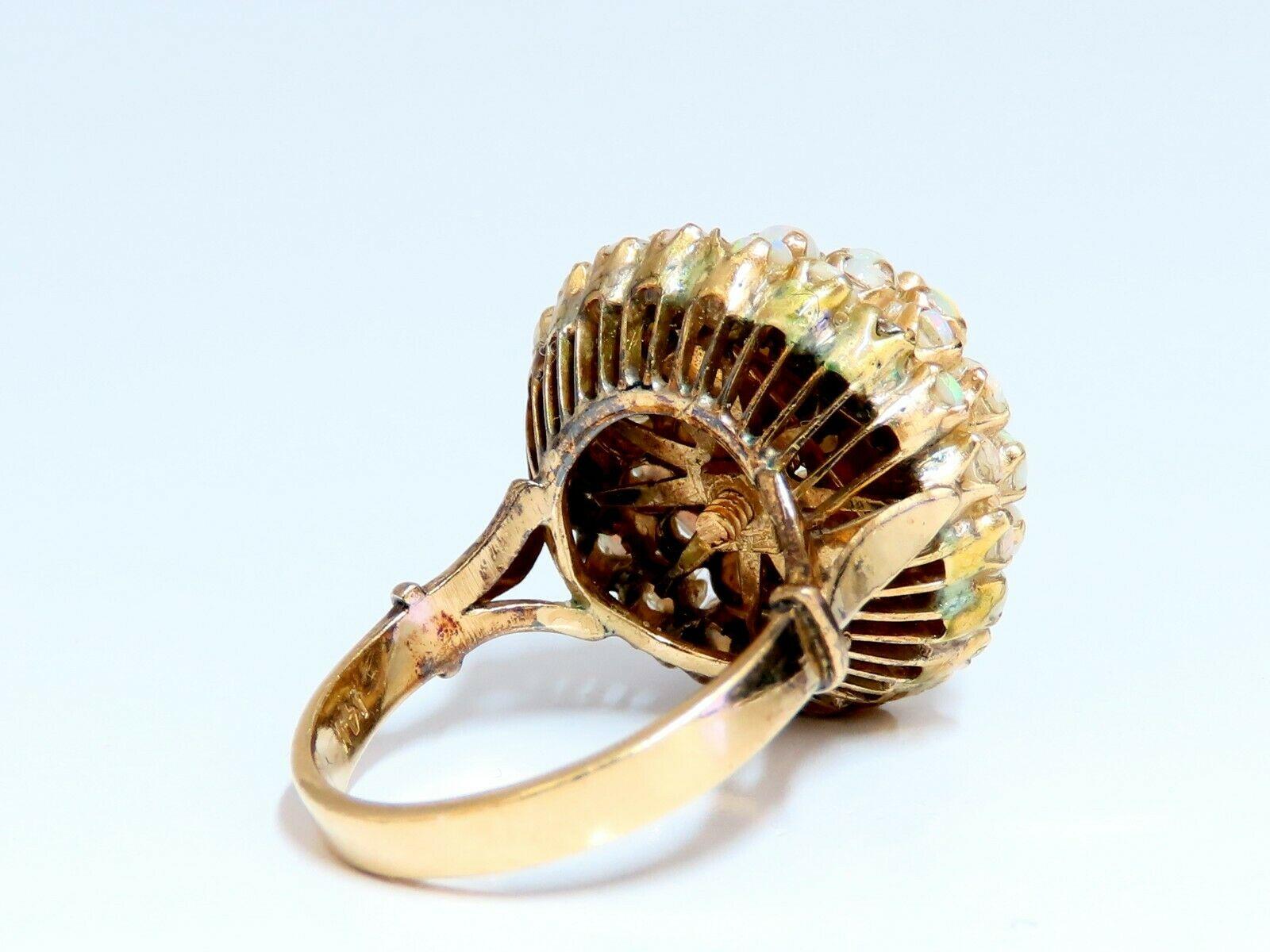  Bague en opale d'Australie naturelle de 6 carats avec dôme pyramide en grappe de 14 carats, d'origine vintage Unisexe 