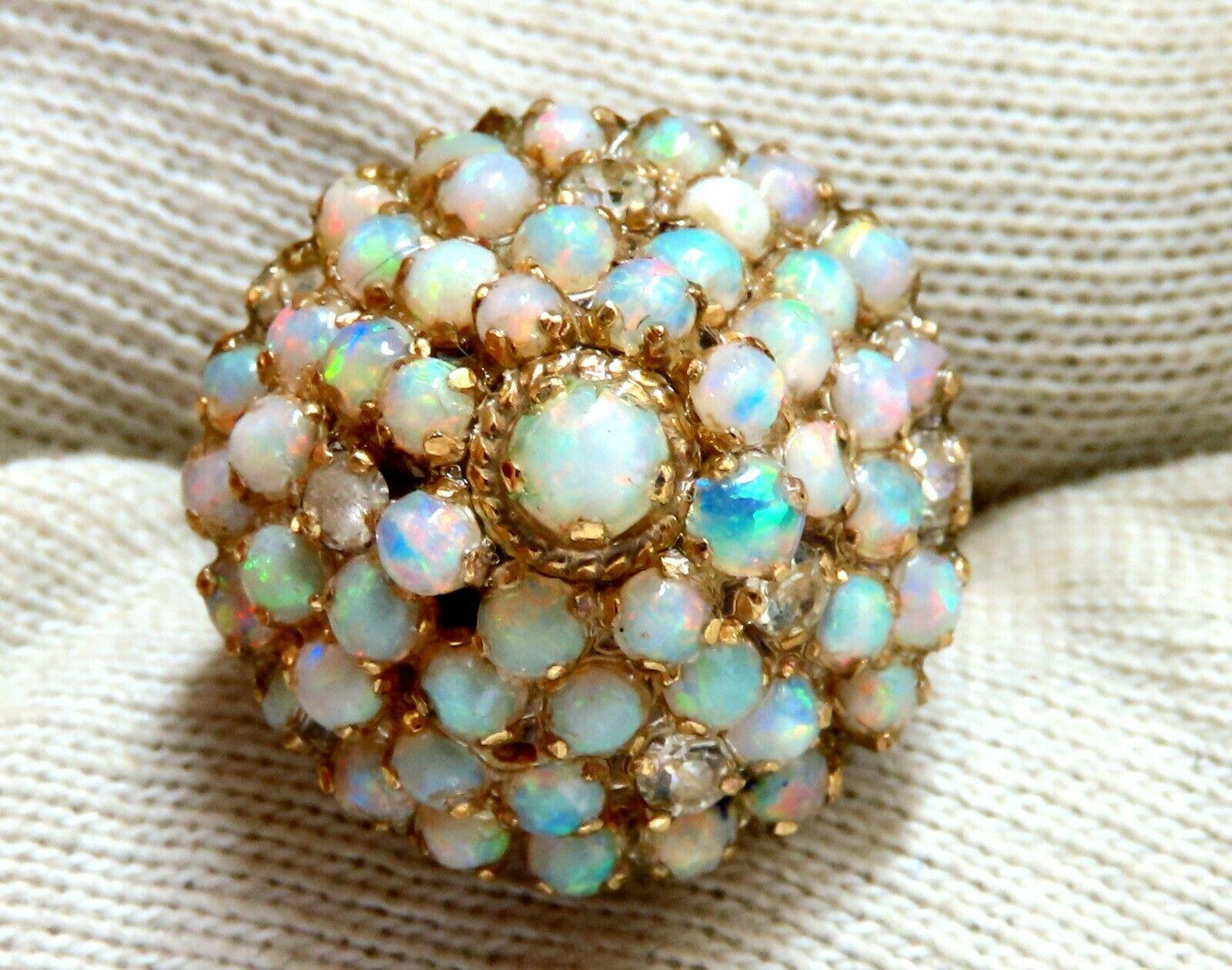Bague en opale d'Australie naturelle de 6 carats avec dôme pyramide en grappe de 14 carats, d'origine vintage 2