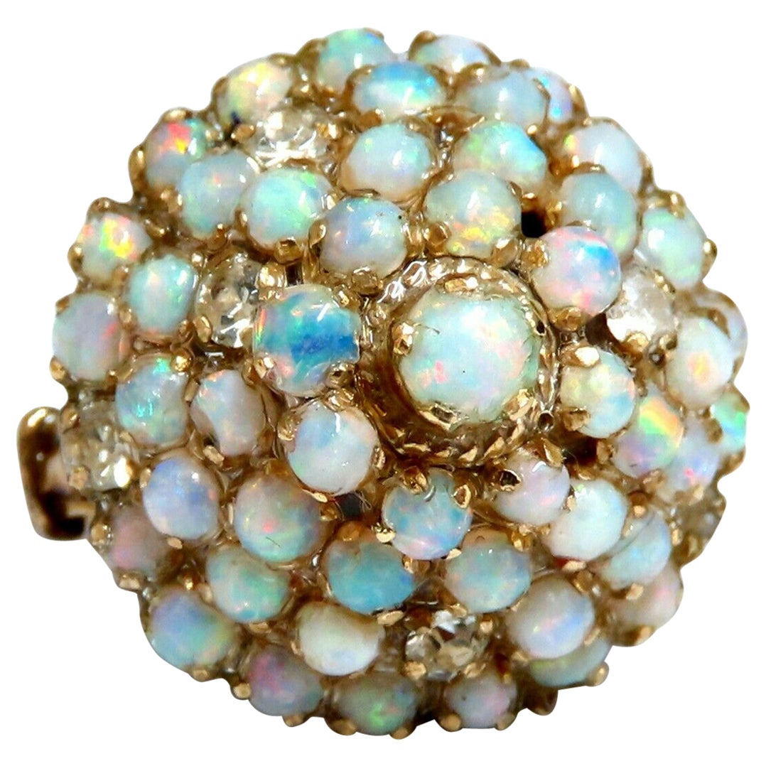 Bague en opale d'Australie naturelle de 6 carats avec dôme pyramide en grappe de 14 carats, d'origine vintage