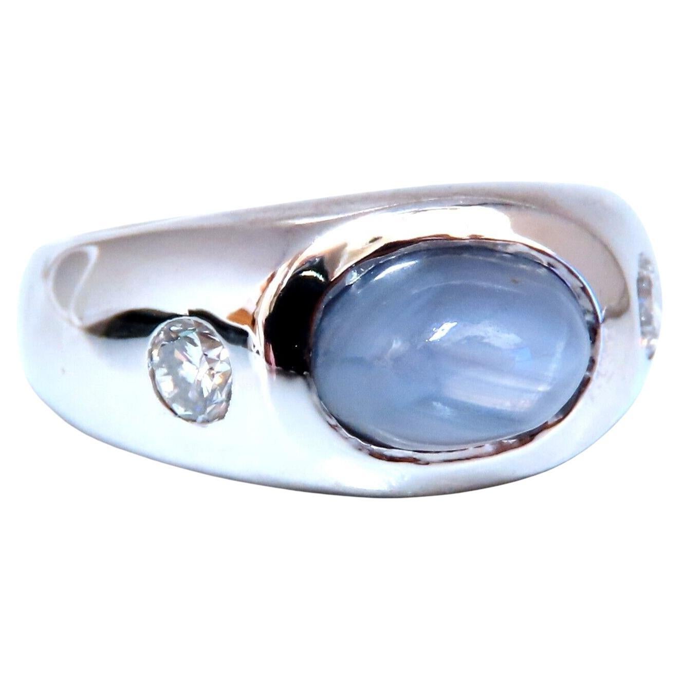 6ct Natural Grey Blue Sapphire Ring 14 Karat Cabochon Sugarloaf Cut For Sale
