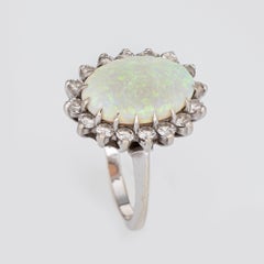 6ct Natural Opal Diamond Ring Vintage 14k White Gold Oval Cocktail Jewelry 6.75
