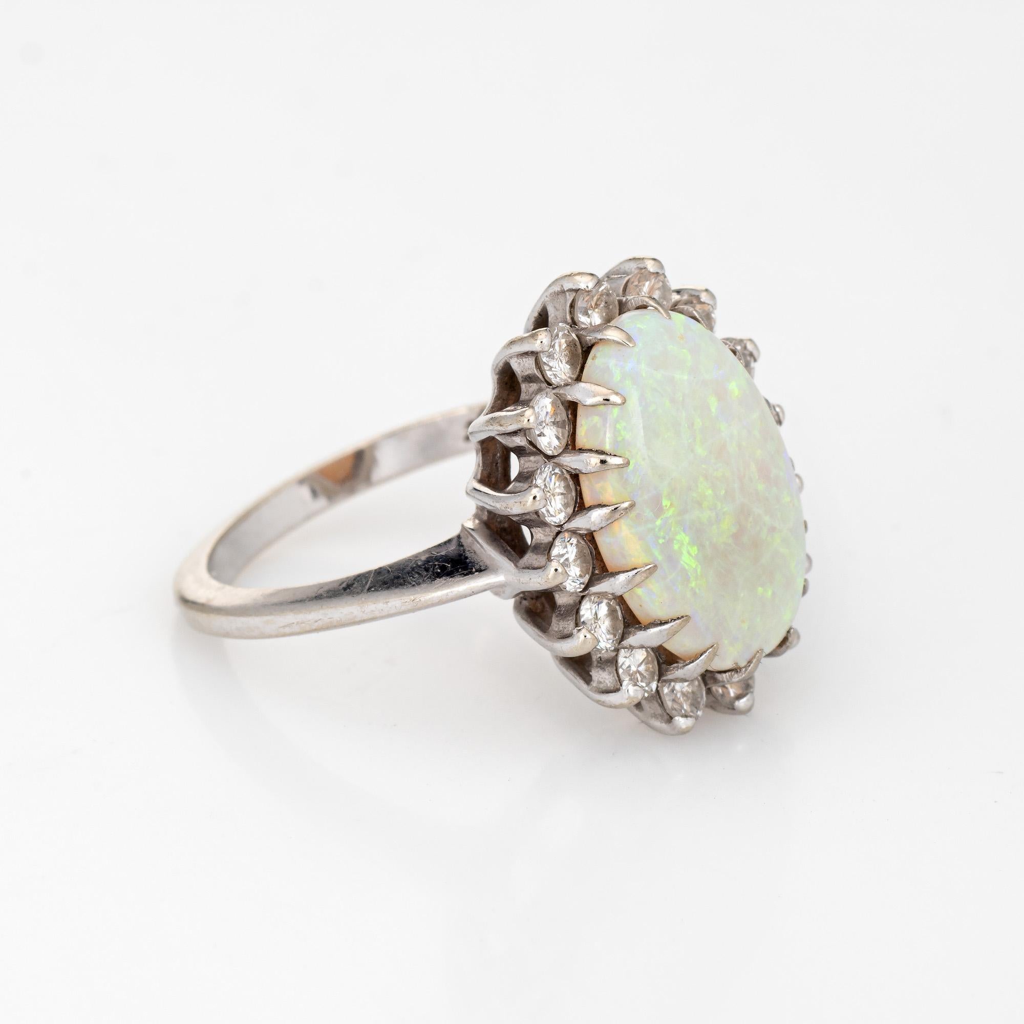 Modern 6ct Natural Opal Diamond Ring Vintage 14k White Gold Oval Cocktail Jewelry 6.75 For Sale