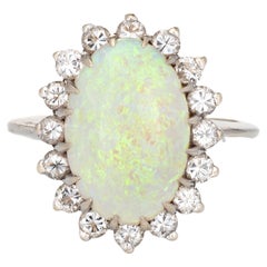 6ct Natural Opal Diamond Ring Retro 14k White Gold Oval Cocktail Jewelry 6.75