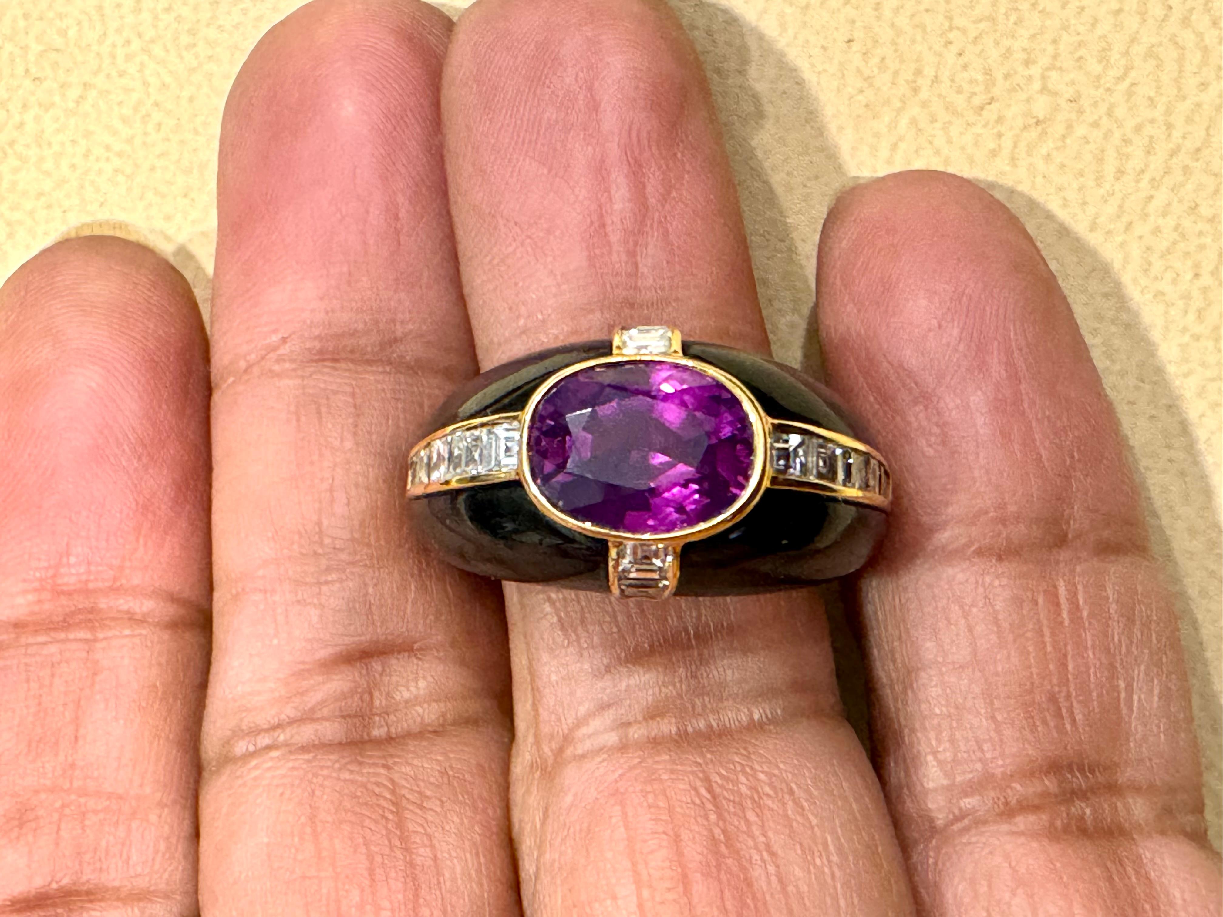 6Ct Natural PURPLE Sapphire , Black Onyx & Pave Diamond Ring & Earring Set 18KG For Sale 9