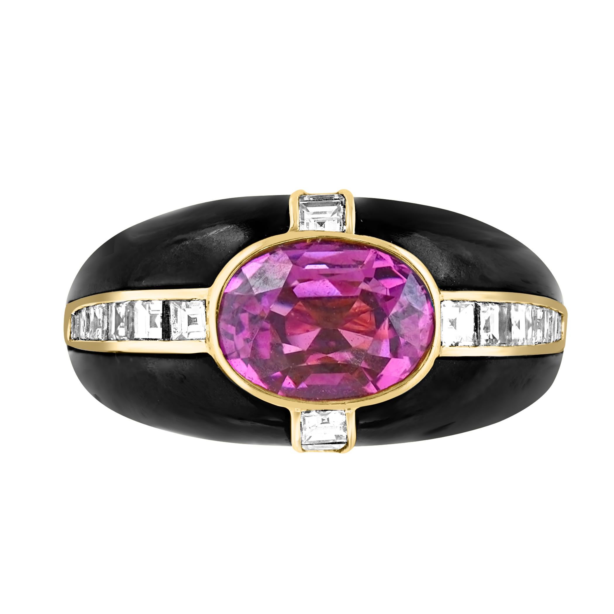 Oval Cut 6Ct Natural PURPLE Sapphire , Black Onyx & Pave Diamond Ring & Earring Set 18KG For Sale