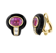 6Ct Natural PURPLE Sapphire , Black Onyx & Pave Diamond Ring & Earring Set 18KG