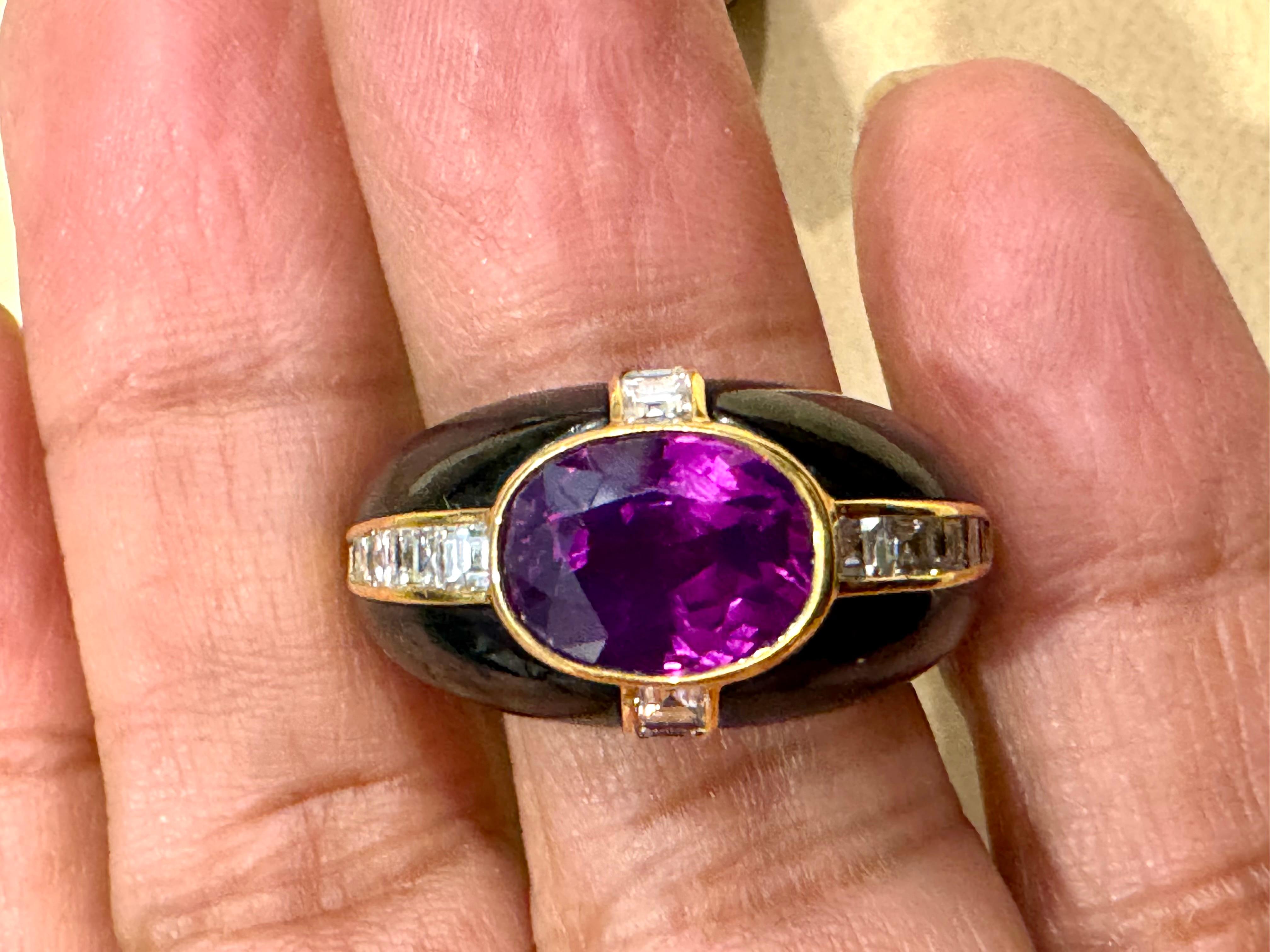 6Ct Natural PURPLE Sapphire , Black Onyx & Pave Diamond Ring & Earring Set 18KG For Sale 2