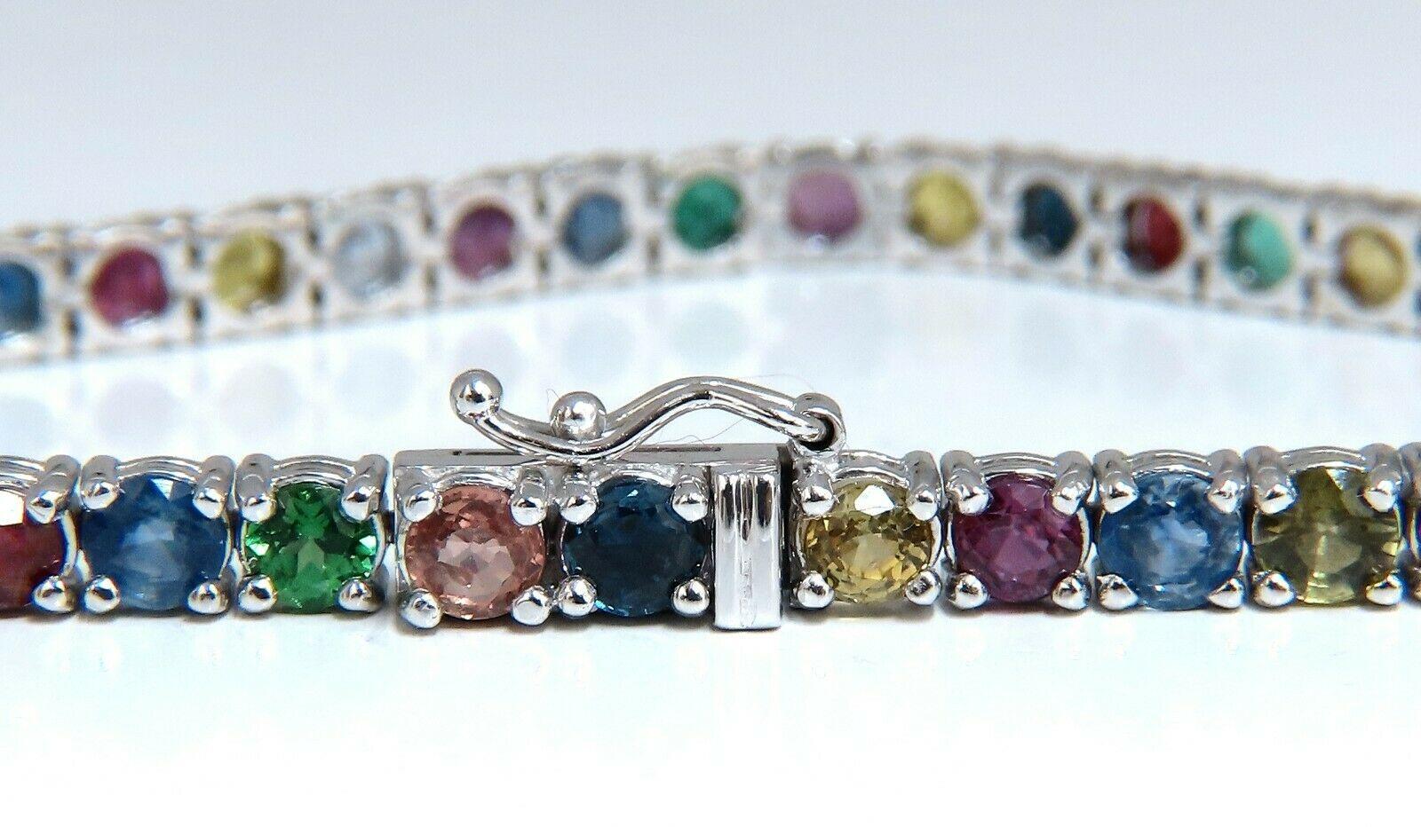 6 Carat Natural Ruby Emerald Sapphires Diamond Tennis Bracelet 14 Karat Gem Line In New Condition In New York, NY