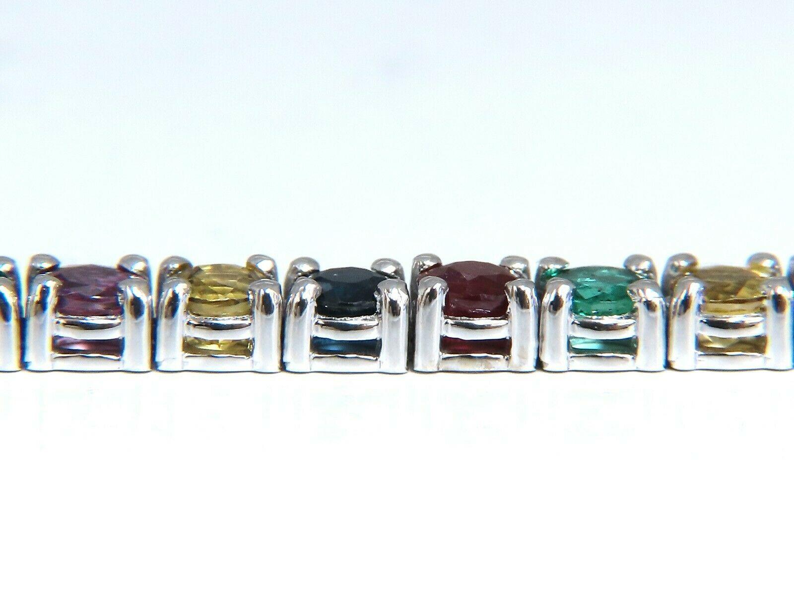 Women's or Men's 6 Carat Natural Ruby Emerald Sapphires Diamond Tennis Bracelet 14 Karat Gem Line