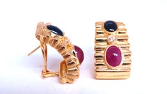 6ct Zafiro Natural Rubí Diamante Clip Pendientes Oro 18kt 74525