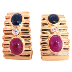 6ct Zafiro Natural Rubí Diamante Clip Pendientes Oro 18kt 74525
