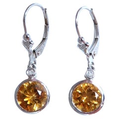 6ct Natural Yellow Citrine Dangle Diamond Earrings 14kt