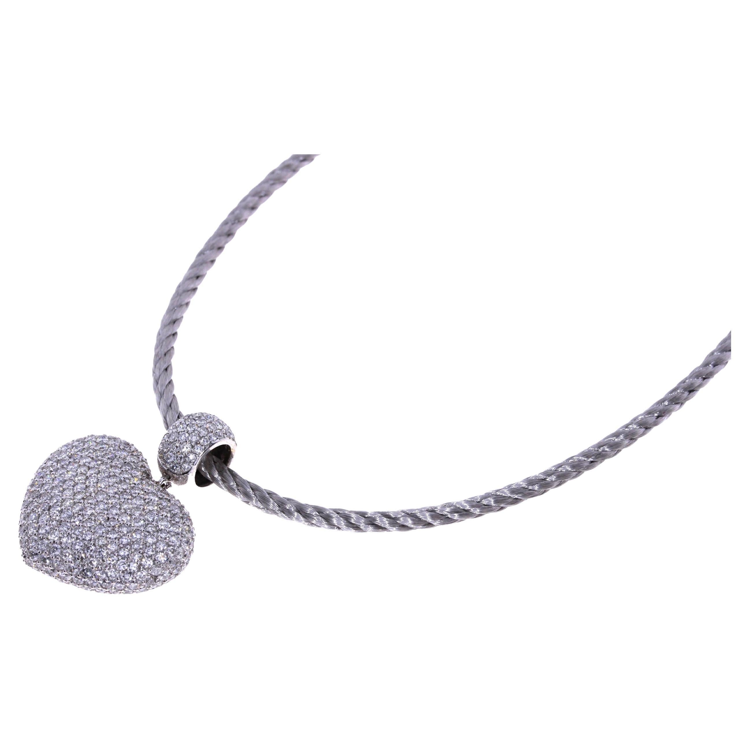 Important Diamond and Gold Floral Puff Heart Opera Necklace For Sale at